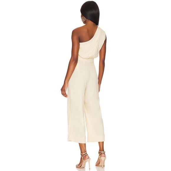 Free People Avery One Shoulder Jumpsuit Wide Leg Pockets Cream Ivory US 4 NWT - Picture 5 of 16
